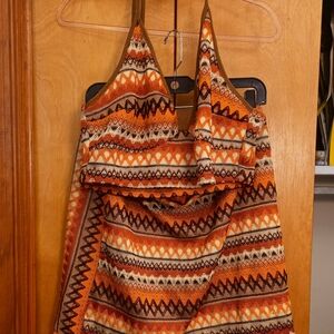 Vibrant Orange Patterned 2 Piece Outfit